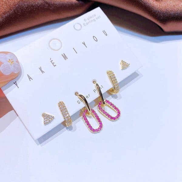 INS Wind Zircon Micro Set Geometric Stud Earrings