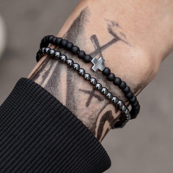 Frosted Stone Volcanic Stone Combination Beaded Men's Bracelet