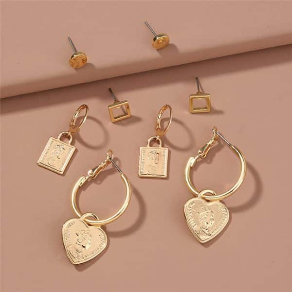 Metal Portrait Love Pendant Fashion Personality Combination Set Earrings
