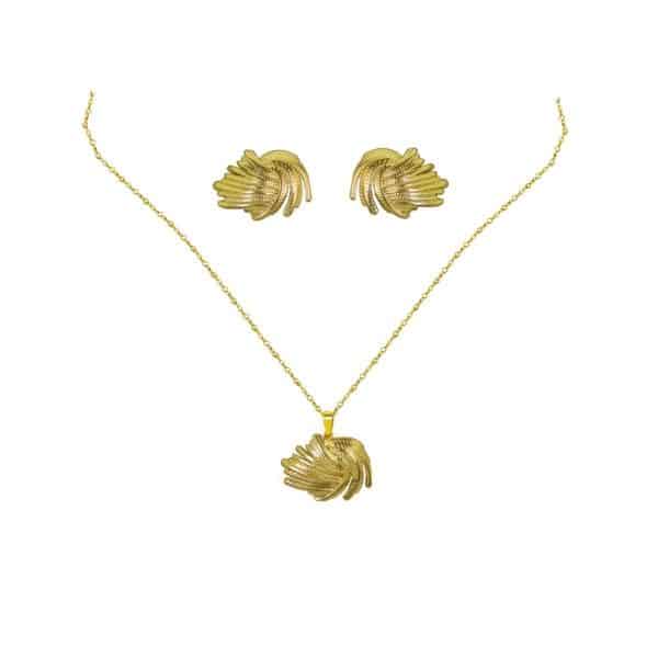 Geometric Leaves Texture Flower Love Heart Earrings And Necklace Set