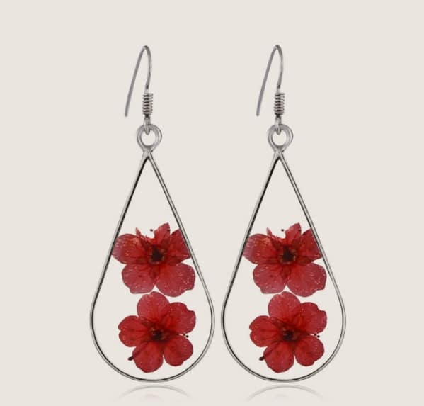 Double Sided Water Drop Dry Flower Earrings
