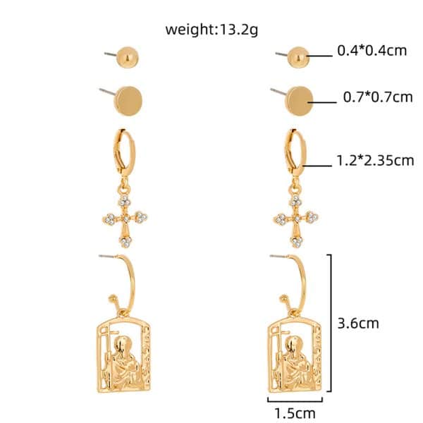 Hot selling hip-hop street accessories in Europe and America, diamond cross portrait tag earrings set earrings