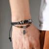 Woven Leaf Pendant Men's Leather Bracelet Simple