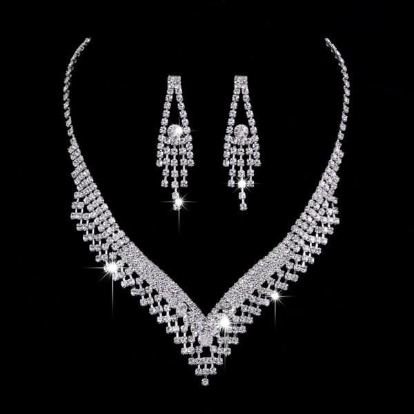 Brilliant Full Diamond Zircon Water Drop Necklace Eardrop Jewelry Set
