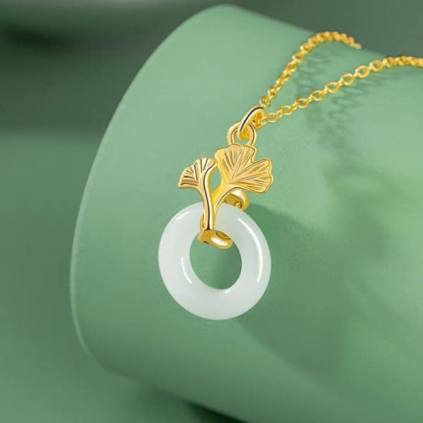 Hetian Jade Necklace Women's New Chinese National Fashion Ginkgo Leaf