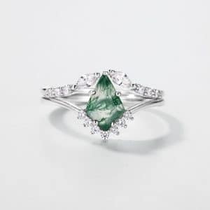 Natural Green Moss Stone Stacked S925 Silver Inlaid Agate Ring