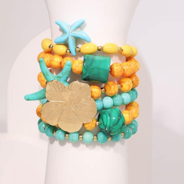 Women's Colorful Beaded Gold Starfish Bracelet
