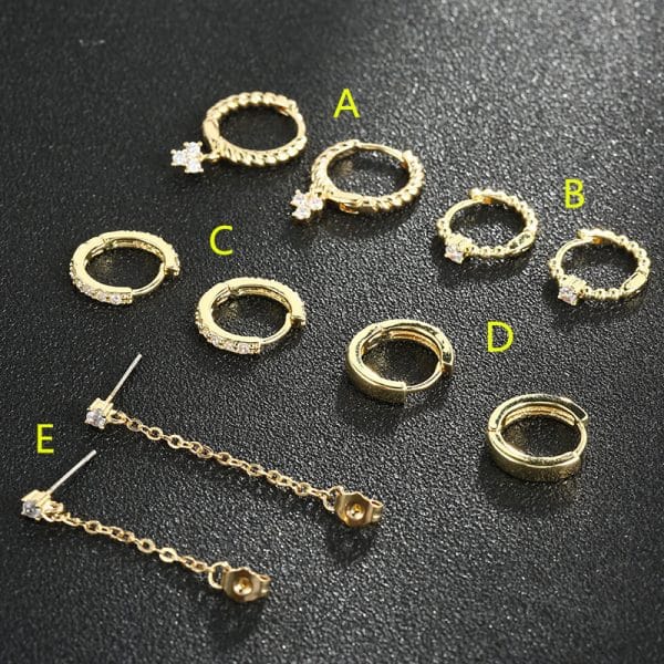 5 Pairs Gold And Silver Ring Earrings Set