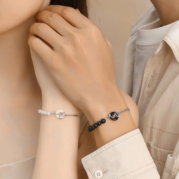 925 Sterling Silver New Chinese Obsidian Pearl Bracelet Safe Buckle Love Old Bracelet