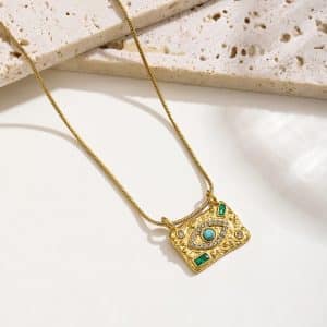 Female Retro Stainless Steel Devil Square Eye Necklace