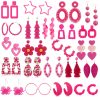 Set Rose Red Geometric All-match Earrings For Women