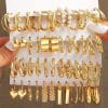 Metal Ear Ring Square Geometric Earrings Suit Combination