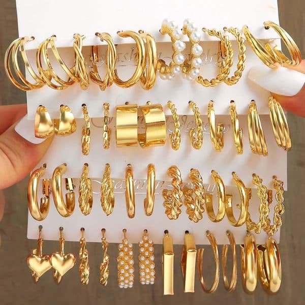 Metal Ear Ring Square Geometric Earrings Suit Combination