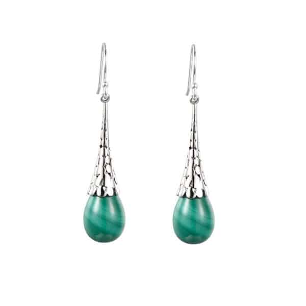 Women's Fashion Elegant Silver Malachite Drop Earrings