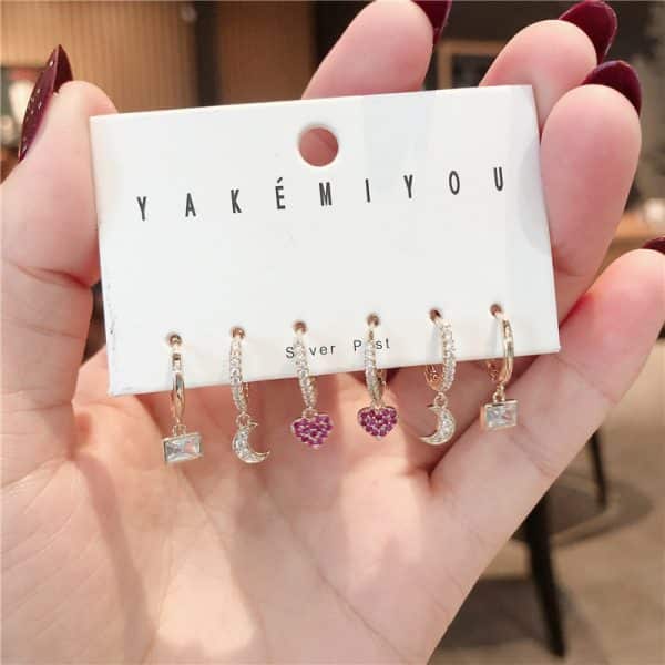 6-piece Set Of Cute Colorful Zirconium Small Love Crystal Multi-purpose