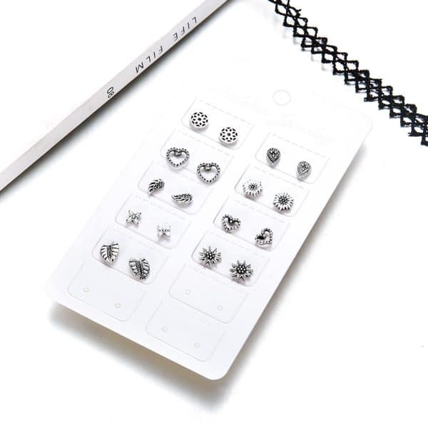 Women's Fashion Love Wings Flower Earrings 9 Piece Set