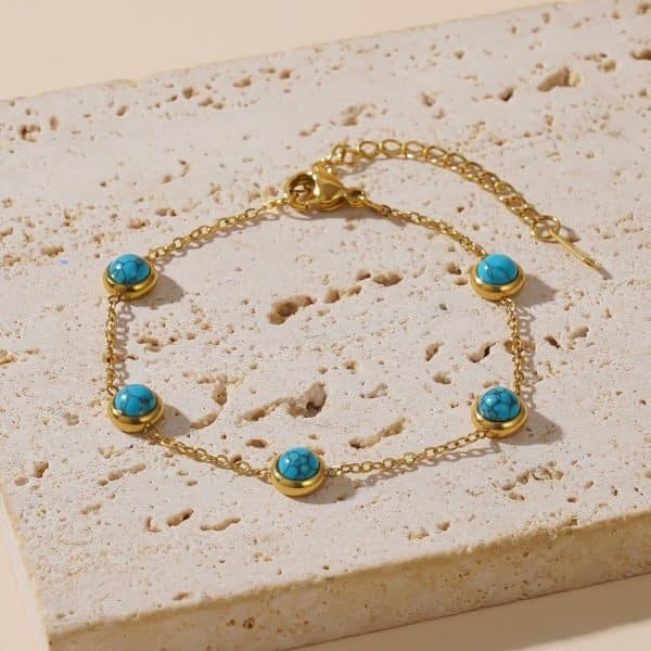 Simple All-match Titanium Steel Turquoise Collarbone Necklace Set