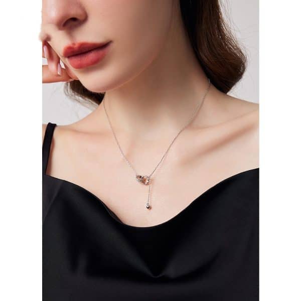 Women's Simple 999 Sterling Silver Double Ring Necklace