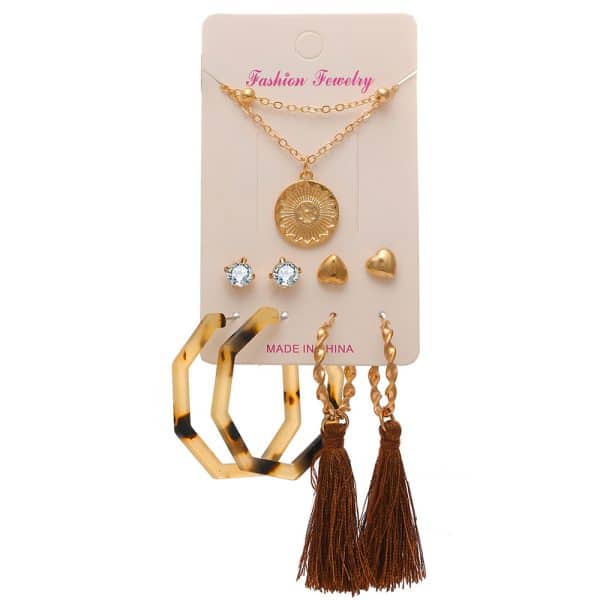 Pearl Headdress Necklace Love Tassel Earrings Set Creative Retro Simple