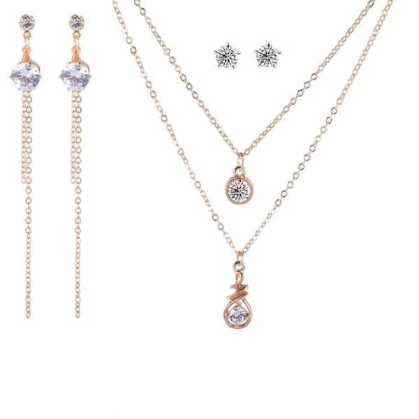 Zircon Necklace And Earrings Environmental Protection Color Jewelry Set