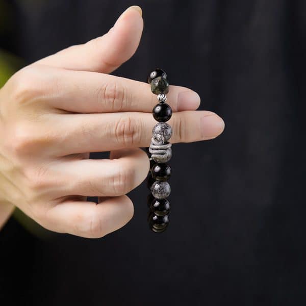 S925 Sterling Silver Retro Birth Year Obsidian Black Hair Crystal Snake Year Bracelet