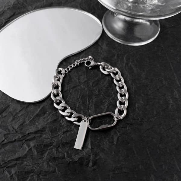 Climbing Button Carabiner Cuban Bracelet Titanium Steel Men's Domineering