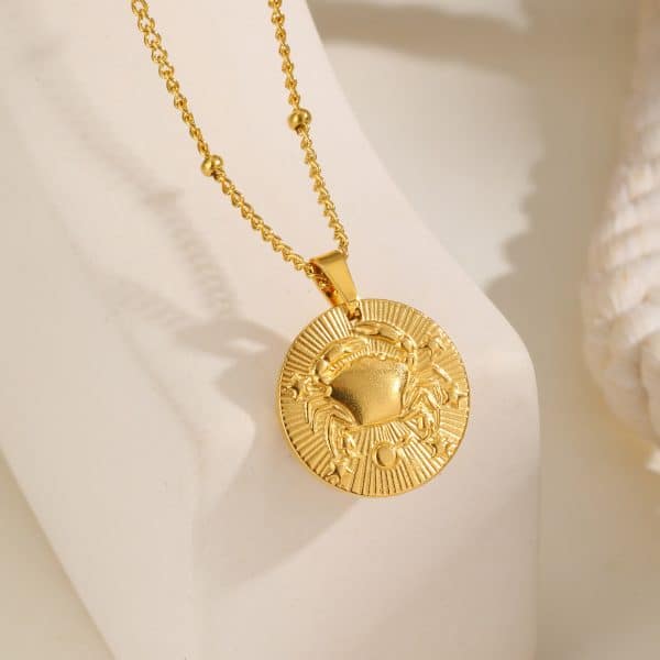 Stainless Steel Bead Necklace Twelve Constellation Embossed Round Necklace For Women