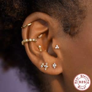 New S925 Sterling Silver Geometric Diamond Stud Earrings Set