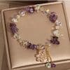 Amethyst Zircon Flower Pendant Women's Bracelet