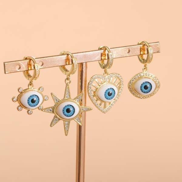 Personalized Blue Eye Color Preserving Bronze Micro Set Earrings