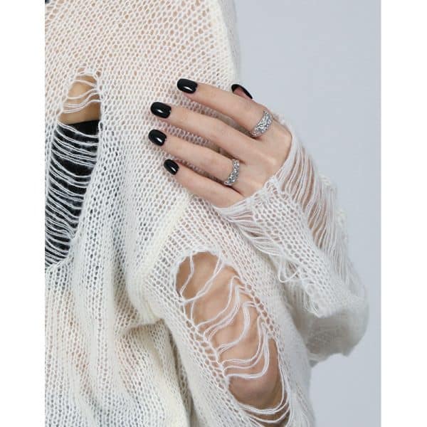 All-match Hammered Texture S925 Openning Silver Ring Female