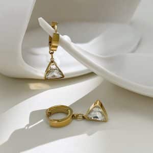 Women's Gold Triangle Zircon Drop Hoop Earrings