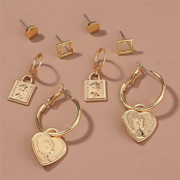 Metal Portrait Love Pendant Fashion Personality Combination Set Earrings
