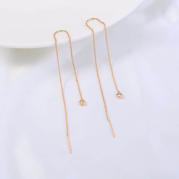 Gold Long Fringed Star Copper Circle Micro-set Zircon Earrings