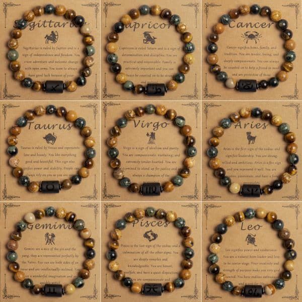 European And American New Natural Picture Tigereye Twelve Constellation Beaded Bracelet
