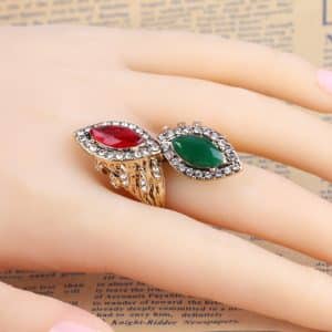 Bohemian Retro Ruby And Emerald Gold-plated Diamond Ladies Ring