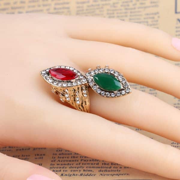 Bohemian Retro Ruby And Emerald Gold-plated Diamond Ladies Ring