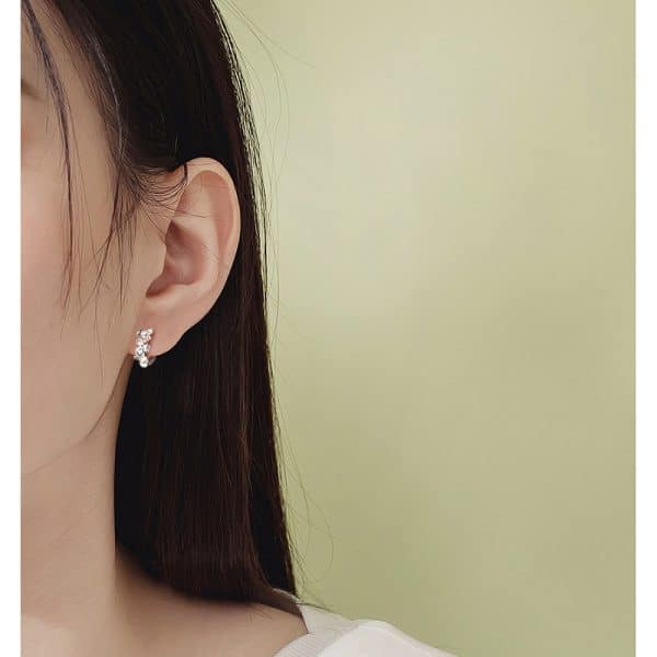 Women's S999 Fresh Flower Zircon Circle Simple Bracelet Earrings