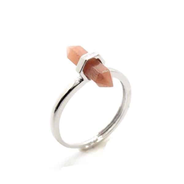 Crystal Stone Double Pointed Small Hexagon Prism Open Adjustable Ring
