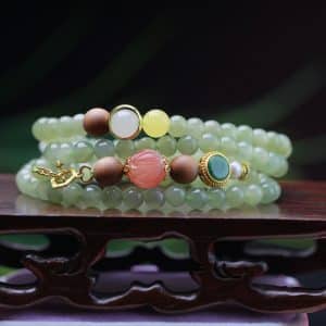 Natural Hetian Jade Hand Red Lotus Beads White Sandalwood Beeswax Necklace