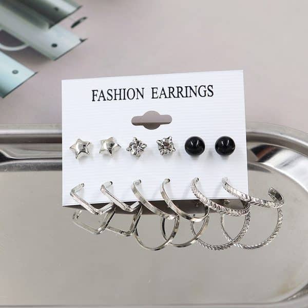 Simple Earrings 6 Pairs With Diamonds Earings Set