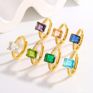 Fashion Japanese Style Simple Retro Electroplated 18K Square Zircon Ring