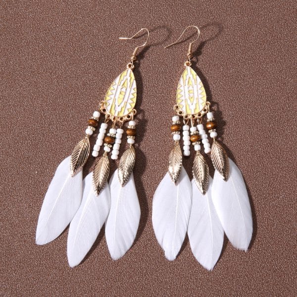 Water Drop Tassel Feather Earrings Female