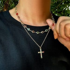 Crystal Cross Necklace Men's Retro High Sense