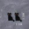 Wooden Black Skeleton Cat Drop Earrings
