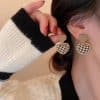 Women's Silver Post Heart Houndstooth Drop Earrings