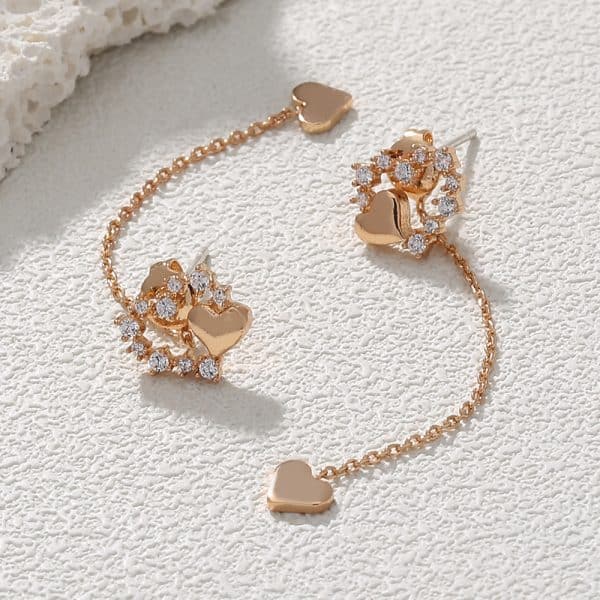 Korean Version Personality Thin Copper Micro Set Zircon Texture Long Tassel Love Ear Line Earrings