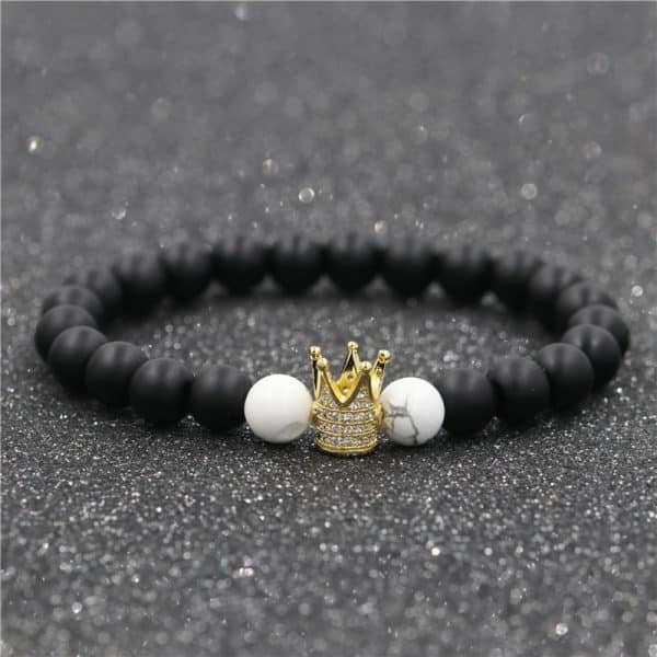 Jewelry White Turquoise Black Frosted Stone Crown Set Couple Bracelet
