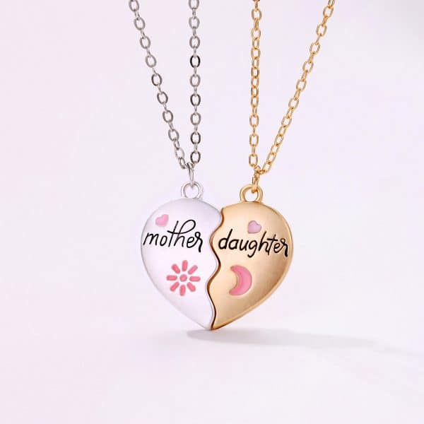 2PCS Set Jewelry Mother Daughter Necklace Matching Heart Magnetic Pendant Fashion Gifts For Mother's Day
