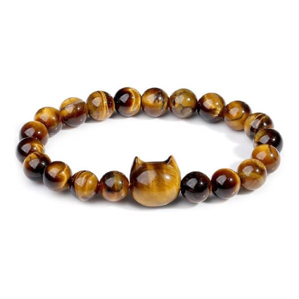 Cat Pendant Silver Stone Tigereye Amethyst Bracelet